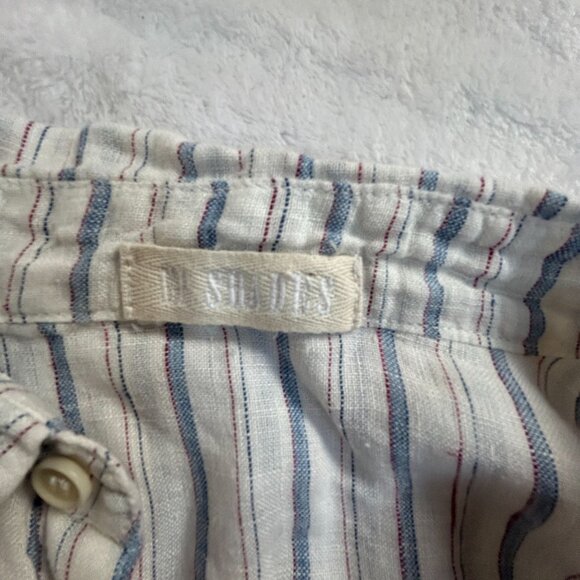 CP Shades Womens 100% Linen Striped Button-Up Shirt Large Blue/White Long Sleeve - Picture 3 of 7
